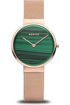 Bering Femme, Accessoires, Jaune, Taille: ONE Size Montre Classique Or Rose Cadran Malachite Vert 14531-368