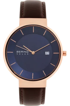 Bering Homme, Accessoires, Jaune, Taille: ONE Size Montre Solaire Homme 39 mm Bracelet en Cuir de Veau
