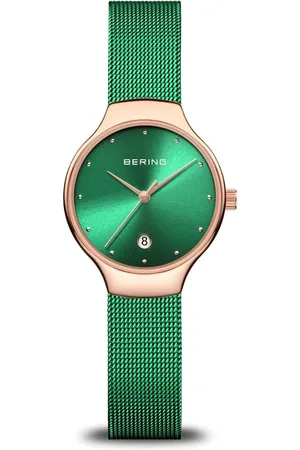 Bering Femme, Accessoires, Vert, Taille: ONE Size Montre pour Femme Collection Cassic Bracelet en Acier Inoxydable et Verre de Saphir Lumières Vertes 13326-868