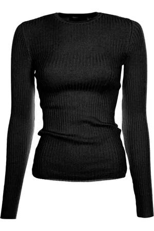 Armedangels Femme, Pulls, Noir, Taille: 42 FR Pull en Tricot Côtelé avec Col Rond