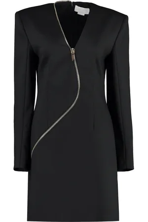 GENNY Femme, Robes, Noir, Taille: 38 FR Robe en mélange de laine à col en V