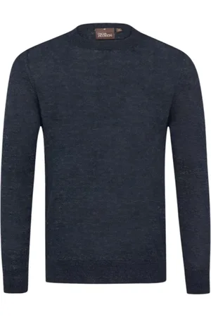 Oscar Jacobson Homme, Pulls, Bleu, Taille: M Pull en Lin Bleu Marine à Col Rond Valter