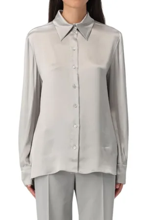 Alberta Ferretti Femme, Blouses et Chemises, Gris, Taille: 36 FR Chemise en Satin à Manches Longues