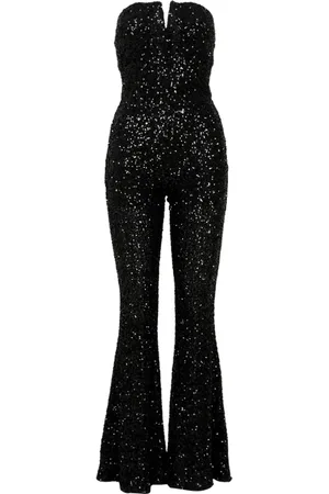 ANIYE BY Femme, Combinaisons et Ensembles, Noir, Taille: 40 FR Paillettes Noires Pantalon Évasé Sans Bretelles