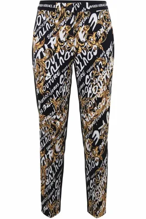 VERSACE Femme, Pantalons, Noir, Taille: 38 FR Pantalon Logo Brush Couture All Over
