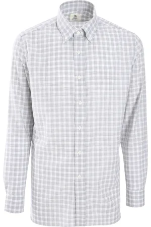 LUIGI BORRELLI NAPOLI Homme, Chemises, Gris, Taille: L Chemise à carreaux en coton fabriquée en Italie