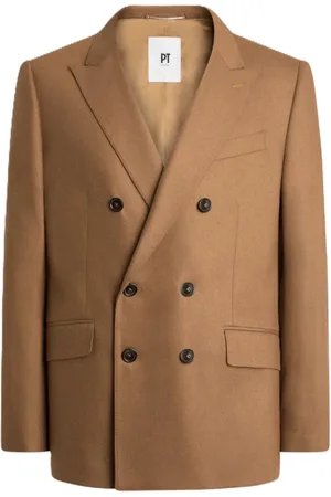 PT Torino Homme, Vestes, Brun, Taille: M Blazer Beige en Flanelle et Cachemire à Double Boutonnage
