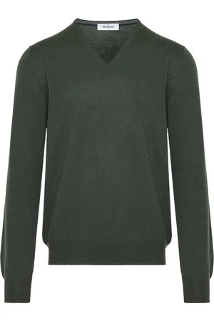 Gran Sasso Homme, Pulls, Vert, Taille: L Tricot en laine col V Fabriqué en Italie