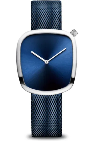 Bering Femme, Accessoires, Bleu, Taille: ONE Size Montre pour Femme en Acier Inoxydable Quartz Argent-Bleu Bracelet Milanais 18034-307