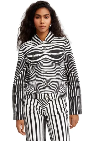 Jean Paul Gaultier Femme, Vestes, Noir, Taille: 36 FR Veste en Denim Motif Zèbre