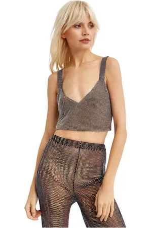 SANTA BRANDS Femme, Tops, Noir, Taille: ONE Size Haut Milano brillant avec décolleté en V