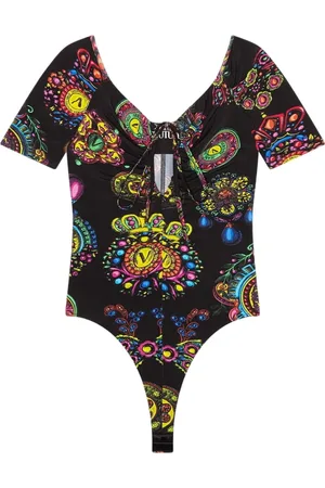 VERSACE Femme, Tops, Noir, Taille: 38 FR Body noir avec impression Regalia