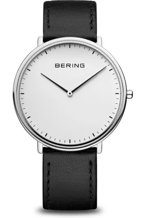Bering Homme, Accessoires, Gris, Taille: ONE Size Montre Unisexe Ultra Fine 39 mm Bracelet Cuir de Veau 15739-404