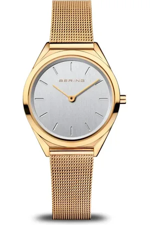 Bering Femme, Accessoires, Jaune, Taille: ONE Size Montre Unisexe Ultra Slim 31 mm 3 ATM Verre Saphir Design Mince Bracelet Milanais 17031-334
