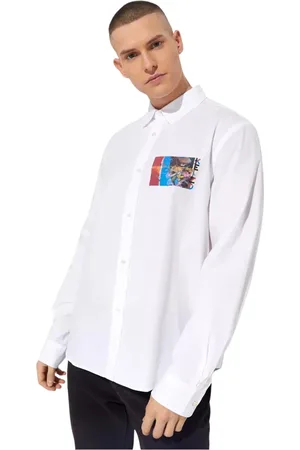 Kenzo Homme, Chemises, Blanc, Taille: L Chemise Blanche à Imprimé Graphique
