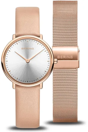 Bering Femme, Accessoires, Rose, Taille: ONE Size Montre pour Femme Classic 29 mm 3 ATM Verre Saphir Design Mince Bracelet en Cuir de Veau 15729-960