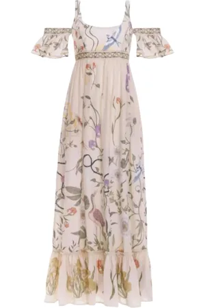 Agua by Agua Bendita Femme, Robes, Multicolore, Taille: 36 FR Robe Maxi en Lin avec Motif Botanique