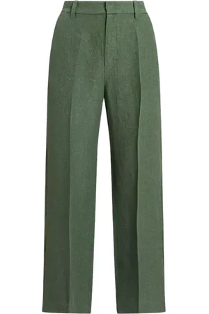 Ralph Lauren Femme, Pantalons, Vert, Taille: 42 FR Pantalon en Lin à Jambes Larges