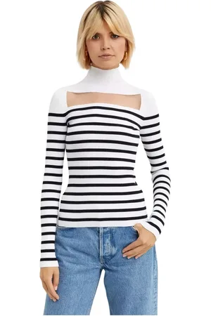 Jean Paul Gaultier Femme, Pulls, Blanc, Taille: 38 FR Polo de golf à rayures avec découpe