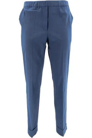 D.EXTERIOR Femme, Pantalons, Bleu, Taille: 38 FR Pantalon slim-fit en lin bleu avec Lurex