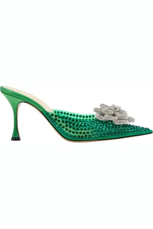 Mach & Mach Femme, Chaussures, Vert, Taille: 38 EU Mules Vertes avec Fleur en Cristal