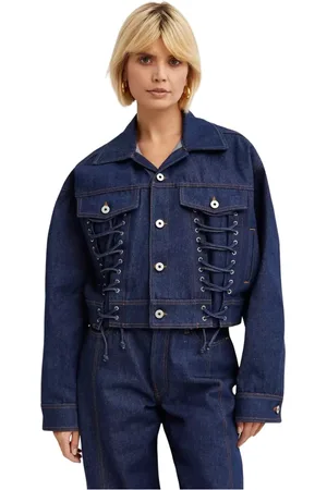 Jean Paul Gaultier Femme, Vestes, Bleu, Taille: 40 FR Veste en Jean Bleu Marine Lacée