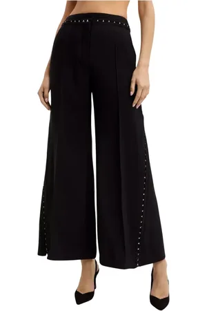 MUGLER Femme, Pantalons, Noir, Taille: 38 FR Pantalon Noir Taille Haute avec Broderie Décorative