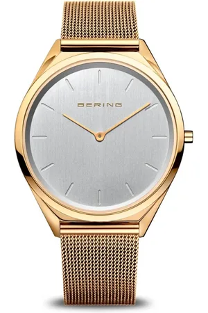 Bering Unisex, Accessoires, Jaune, Taille: ONE Size Montre Unisexe Ultra Slim 39 mm 3 ATM Verre Saphir Design Mince Bracelet Milanais 17039-334