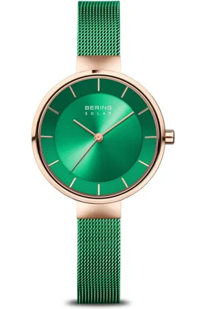 Bering Femme, Accessoires, Vert, Taille: ONE Size Montre pour femme Charity 31 mm Verre de saphir 5 ATM Solaire Design mince Bracelet milanais 14631-Charity