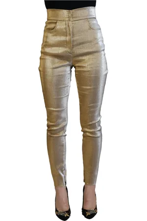 Dolce & Gabbana Femme, Pantalons, Jaune, Taille: 40 FR Pantalon en Denim Skinny Taille Haute Doré