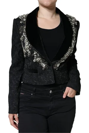 Dolce & Gabbana Femme, Vestes, Noir, Taille: 40 FR Blazer floral en cristal avec doublure en soie