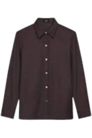 THEORY Femme, Blouses et Chemises, Brun, Taille: 36 FR Chemise Marron Flanelle Laine Italienne