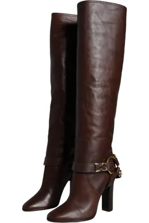 Dolce & Gabbana Femme, Chaussures, Brun, Taille: 36 EU Bottes Hautes en Cuir Marron