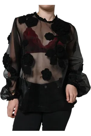 Dolce & Gabbana Femme, Blouses et Chemises, Noir, Taille: 42 FR Chemisier à Manches Longues en Maille Florale