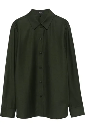 THEORY Femme, Blouses et Chemises, Vert, Taille: 42 FR Chemise Verte Flanelle Laine Italienne