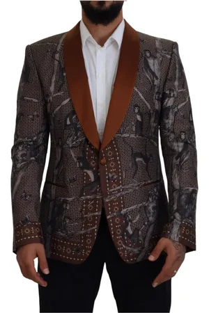 Dolce & Gabbana Homme, Vestes, Brun, Taille: S Blazer Imprimé Singe Style Sicilia