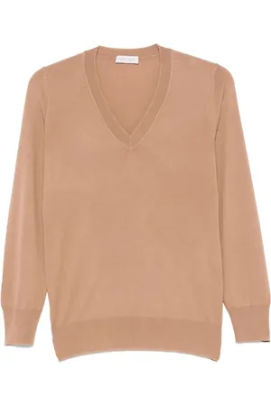 LE TRICOT PERUGIA Femme, Pulls, Brun, Taille: 40 FR Pull en laine marron à col en V