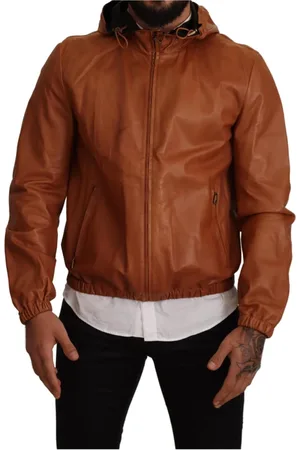 Dolce & Gabbana Homme, Vestes, Brun, Taille: M Veste Bomber en cuir avec capuche