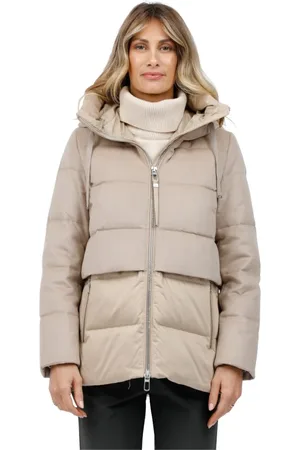 Duno Femme, Manteaux, Brun, Taille: 42 FR Parka court en laine et satin avec capuche ajustable