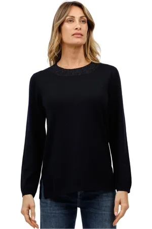 Gran Sasso Femme, Pulls, Bleu, Taille: 40 FR Haut en lurex à encolure bateau avec fentes latérales