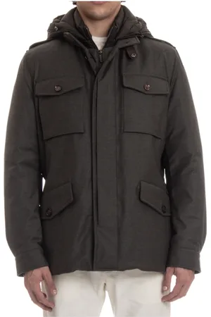 MOORER Homme, Vestes, Vert, Taille: L Manteau Vert en Laine et Cachemire Imperméable
