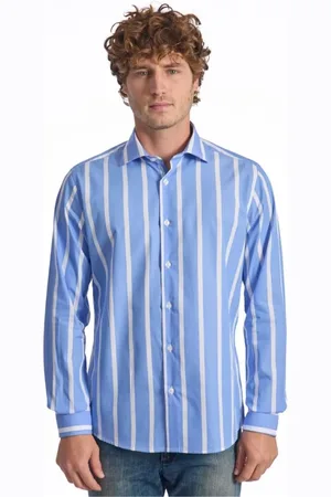 BALDININI Homme, Chemises, Bleu, Taille: L Chemise Rayée Bleue Slim Fit Boutonnée