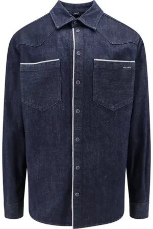 Dolce & Gabbana Homme, Chemises, Bleu, Taille: L Chemise en Denim Bleu avec Boutons-pression