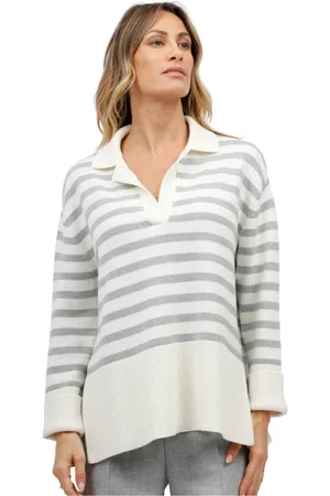 Gran Sasso Femme, Pulls, Gris, Taille: 40 FR Polo rayé avec fentes latérales