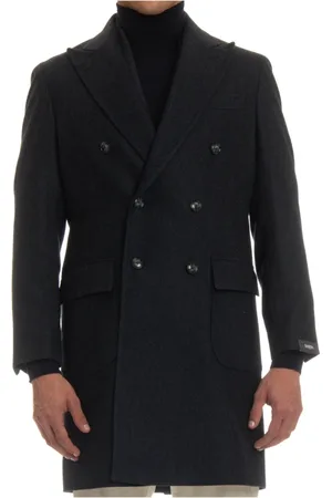 BARBA Homme, Manteaux, Bleu, Taille: 2XL Manteau bleu à double boutonnage en laine chevron