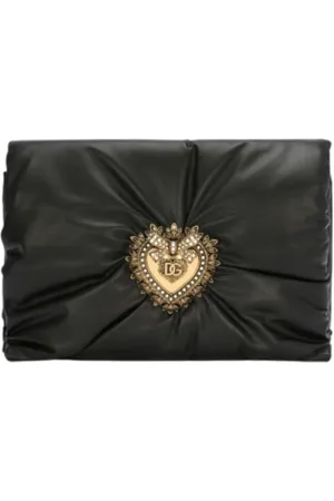 Dolce & Gabbana Femme, Sacs, Noir, Taille: ONE Size Pochette Devotion en cuir noir souple avec boucle dorée