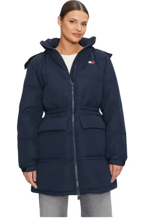 Tommy Hilfiger Femme, Vestes, Bleu, Taille: 36 FR Veste à capuche en fausse fourrure amovible
