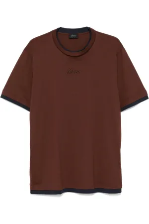 BRIONI Homme, Tops, Brun, Taille: M T-shirt en Jersey de Coton Marron avec Logo Brodé
