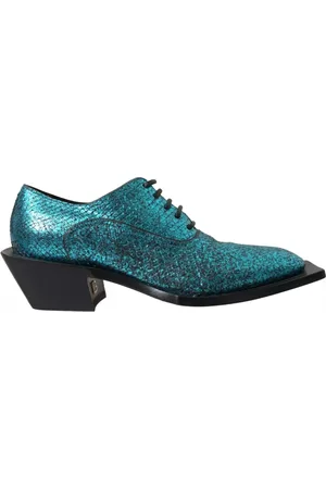 Dolce & Gabbana Homme, Chaussures, Bleu, Taille: 43 EU Derby à Talons Blocs en Cuir Bleu
