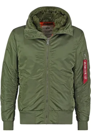 Alpha Industries Homme, Vestes, Vert, Taille: S Bomber à Capuche Vert Sauge